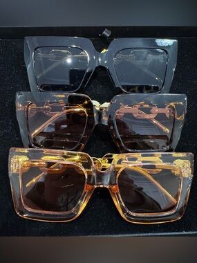Large Square Glam Sunglasses with Gold Chain Detail - New Never Worn